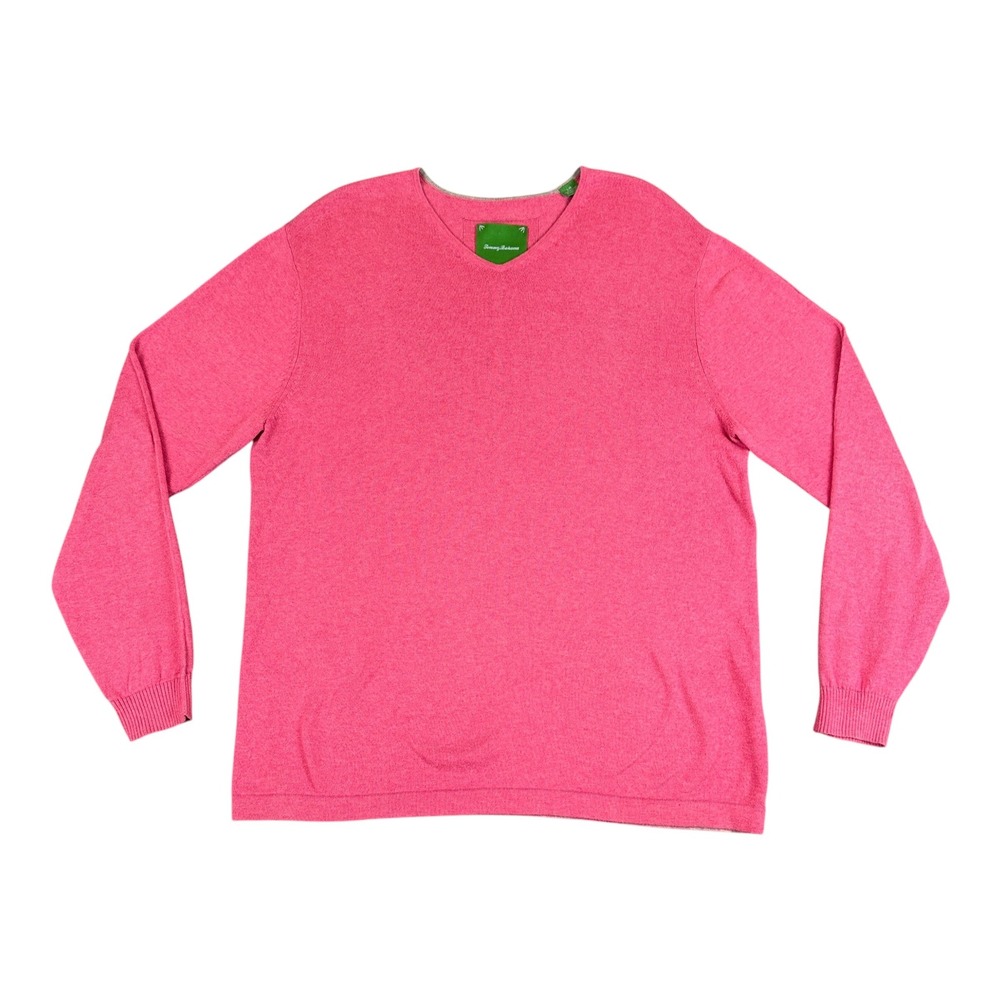 Tommy Bahama V-Neck Sweater Mens Large Pink Cotton Cashmere Blend Long Sleeve